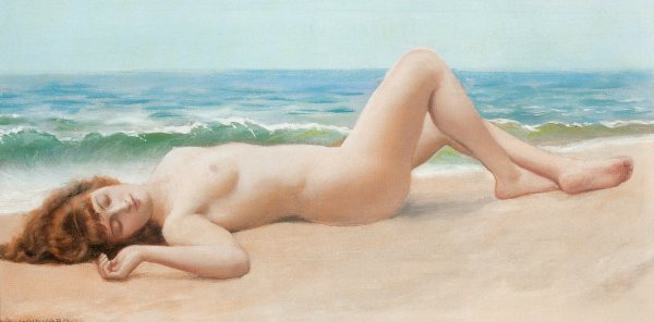 Main Product Photo of Nu Sur La Plage Painting by John William Godward
