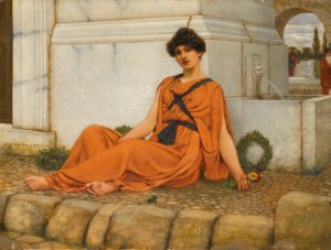 Repose,The Flower Girl by John William Godward Oil Painting