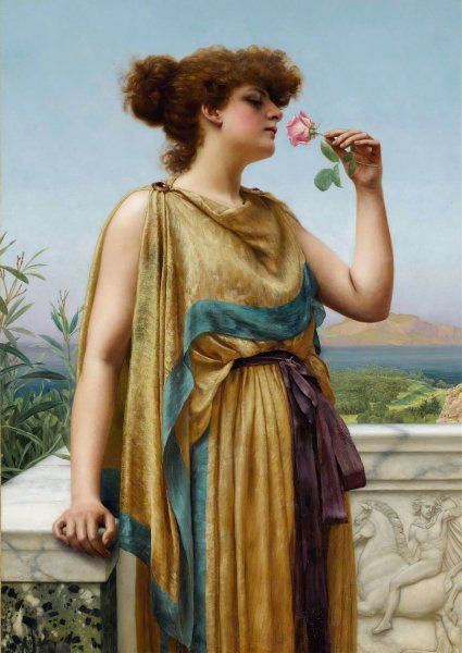 The Fragrant Rose  by John William Godward - Hand-Painted Oil Painting Reproduction