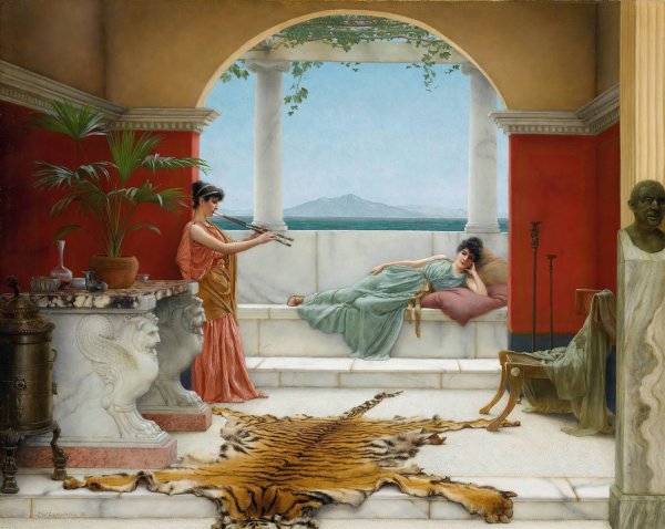 The Sweet Siesta Of A Summer Day  by John William Godward - Hand-Painted Oil Painting Reproduction
