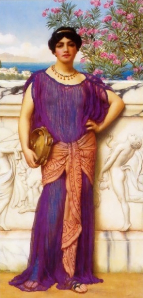 The Tambourine Girl II by John William Godward - Hand-Painted Oil Painting Reproduction