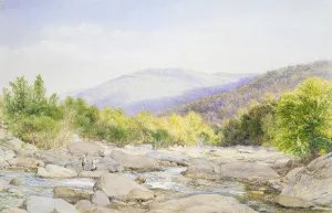 Landscape; View on Catskill Creek by John William Hill Oil Painting