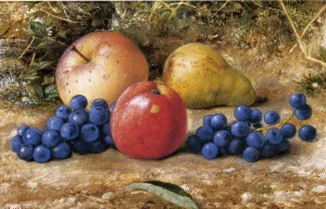 Still Life with Grapes, Apples and Pear painting by John William Hill