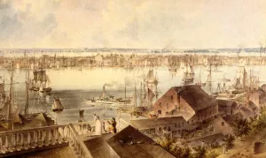 View of New York from Brooklyn Heights by John William Hill Oil Painting