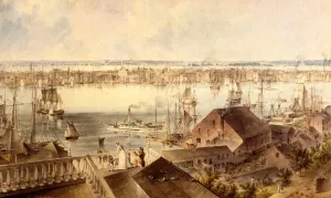 View of New York from Brooklyn Heights Oil painting by John William Hill