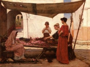 A Grecian Flower Market, Also Known as A Flower Stall by John William Waterhouse Oil Painting