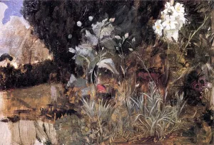 Flower Sketch for 'The Enchanted Garden by John William Waterhouse - Oil Painting Reproduction