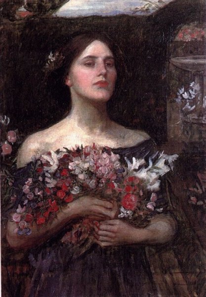 Main Product Photo of Gather Ye Rosebuds Painting by John William Waterhouse