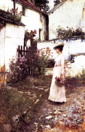 Gathering Flowers in a Devonshire Garden by John William Waterhouse Oil Painting