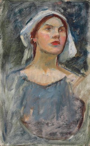 Head study for 'The Enchanted Garden' by John William Waterhouse Oil Painting