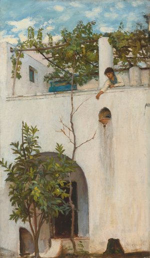 Lady On A Balcony, Capri by John William Waterhouse Oil Painting