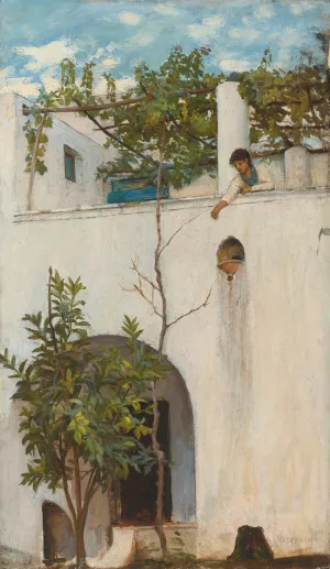 Lady On A Balcony, Capri Oil painting by John William Waterhouse