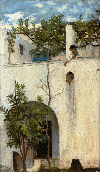 Main Product Photo of Lady on a Balcony, Capri Painting by John William Waterhouse