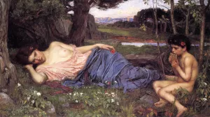 Listening to My Sweet Pipings by John William Waterhouse - Oil Painting Reproduction