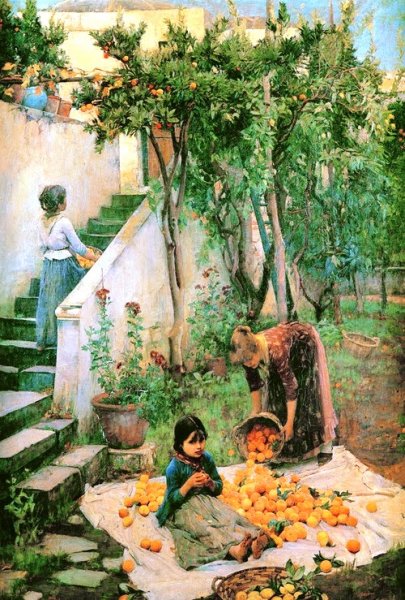 Main Product Photo of The Orange Gatherers Painting by John William Waterhouse