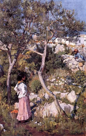 Two Little Italian Girls by a Village by John William Waterhouse Oil Painting