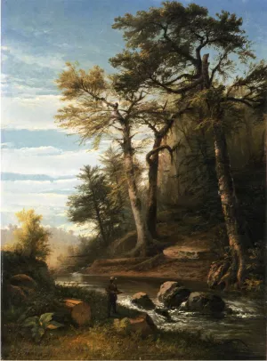 Fisherman by a Stream by John Williamson - Oil Painting Reproduction