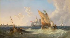 A blustery day on the Brill, near Rotterdam by John Wilson Carmichael Oil Painting