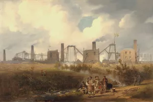 A View of Murton Colliery near Seaham, County Durham by John Wilson Carmichael Oil Painting
