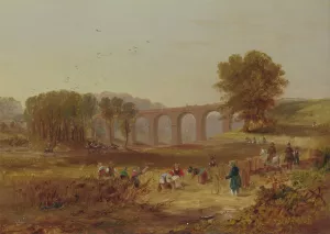 Corby Viaduct, the Newcastle and Carlisle Railway by John Wilson Carmichael Oil Painting