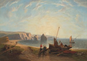 Unloading the catch in Freshwater Bay by John Wilson Carmichael Oil Painting