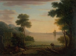 Classical Landscape with Figures and Animals; Sunset by John Wootton Oil Painting