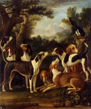 Hounds and a Magpie by John Wootton - Oil Painting Reproduction
