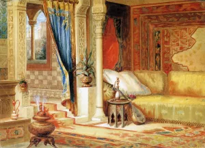 Turkish Room Theater Curtain Sketch by John Z. Wood Oil Painting