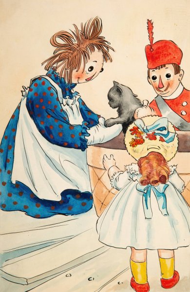 Kittens should have his nice soft basket  by Johnny Gruelle - Hand-Painted Oil Painting Reproduction