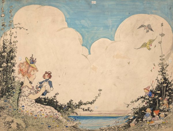 Raggedy Ann Stories Endpapers  by Johnny Gruelle - Hand-Painted Oil Painting Reproduction