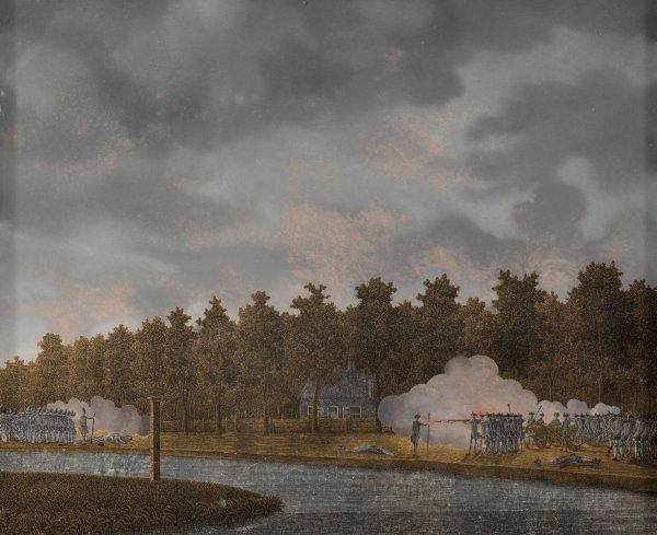 Main Product Photo of Exchange of Fire on the Vaartse Rijn near Jutphaas  Painting by Jonas Zeuner