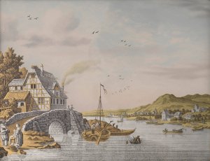 Houses along a River by Jonas Zeuner Oil Painting