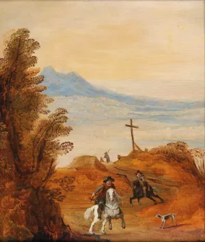 A landscape with horsemen by Joos De Momper Oil Painting