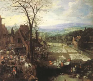 Flemish Market and Washing Place by Joos De Momper Oil Painting