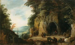 Monk's Hermitage in a Cave painting by Joos De Momper