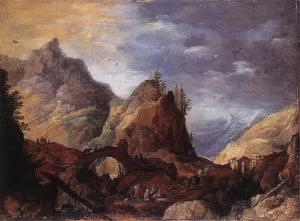 Mountain Scene with Bridges by Joos De Momper Oil Painting