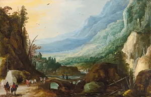 Mountainous Landscape With A Bridge Across A River by Joos De Momper Oil Painting