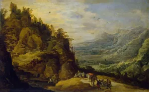 Mountainous Landscape with Figures and a Donkey by Joos De Momper Oil Painting