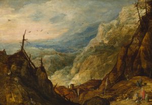 Mountain landscape with a broken tree by Joos De Momper The Younger Oil Painting