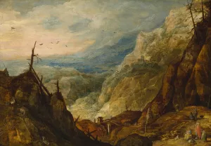 Mountain landscape with a broken tree by Joos De Momper The Younger Oil Painting
