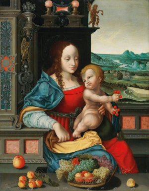 The Madonna of the Cherries by Joos Van Cleve (Follower) Oil Painting