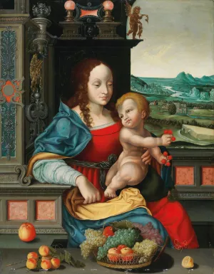 The Madonna of the Cherries by Joos Van Cleve (Follower) Oil Painting