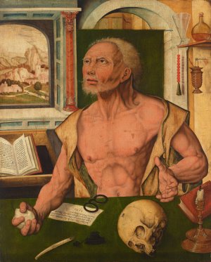 The Penitent Saint Jerome in his study by Joos Van Cleve (Follower) Oil Painting