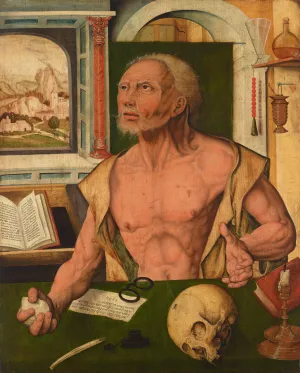 The Penitent Saint Jerome in his study by Joos Van Cleve (Follower) Oil Painting