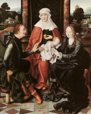 St Anne with the Virgin and Child and St Joachim by Joos Van Cleve Oil Painting
