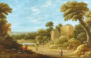 A landscape with figures in front of a ruin by Joost Cornelisz Droochsloot Oil Painting