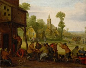 Farmers Carousing In Front Of An Inn by Joost Cornelisz Droochsloot Oil Painting