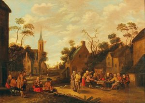 Village scene with peasant festivities by Joost Cornelisz Droochsloot Oil Painting