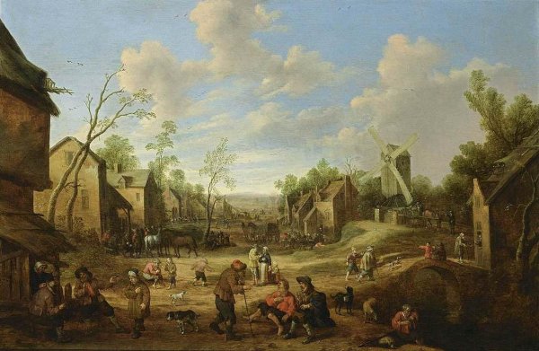 Village Street by Joost Cornelisz. Droochsloot - Hand-Painted Oil Painting Reproduction
