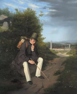 An Artist Resting by the Roadside by Jorgen Roed Oil Painting
